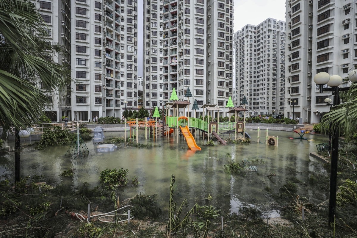 A playground at Heng Fa Chueng was left destroyed after Typhoon Mangkhut hit Hong Kong in 2018. If climate change continues at its current rate, the city can expect more typhoons like Mangkhut. Photo: SCMP/ Winson Wong