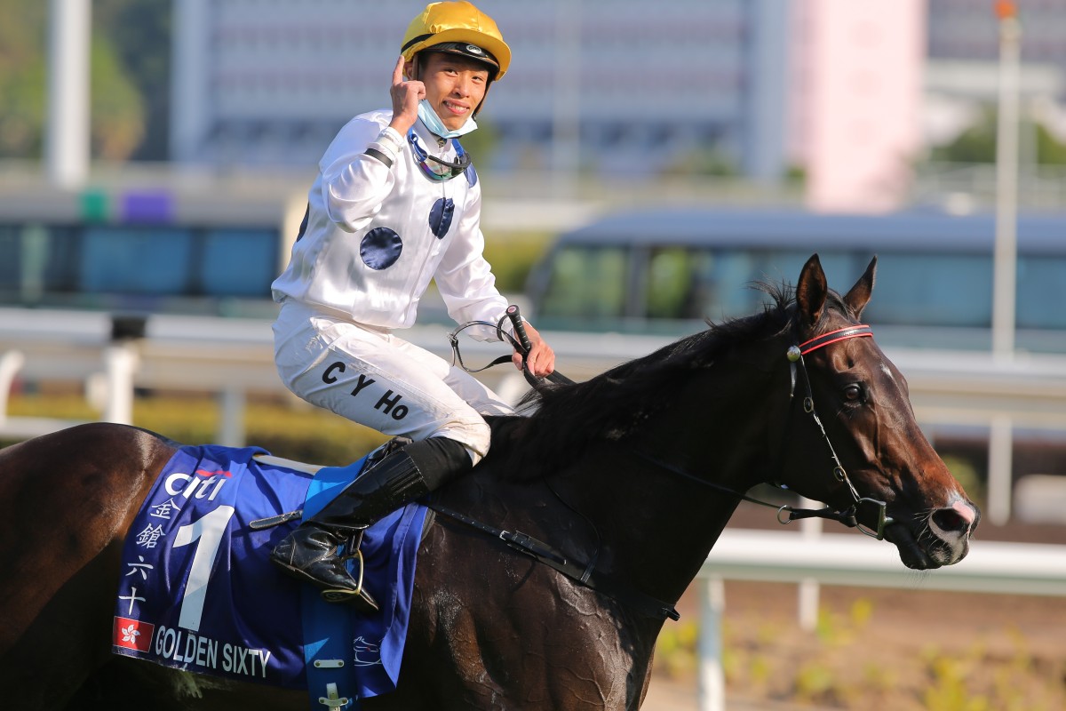 Vincent Ho celebrates Group One success aboard Golden Sixty. Photos: Kenneth Chan