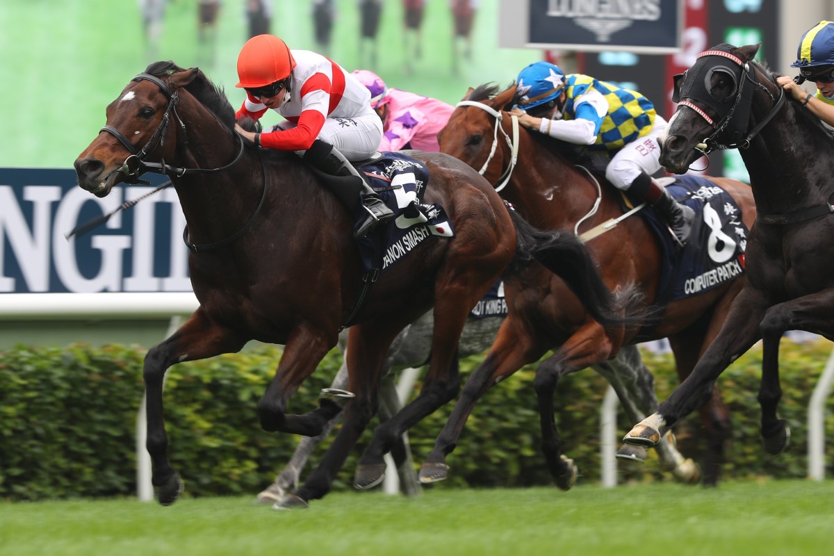 Danon Smash wins the 2020 Hong Kong Sprint under Ryan Moore. Photos: Kenneth Chan