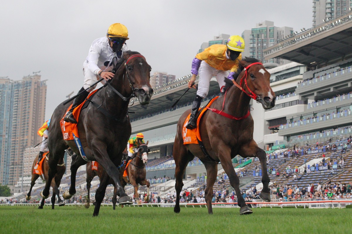 Golden Sixty (left) holds off More Than This in the Champions Mile in April. Photos: Kenneth Chan