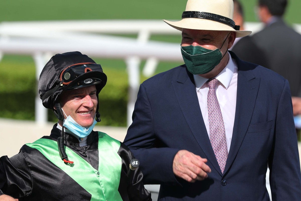 Jockey Zac Purton and trainer David Hayes are all smiles on opening day. Photos: Kenneth Chan