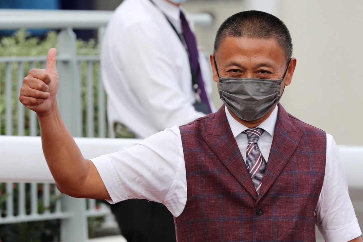 Danny Shum celebrates his double at Sha Tin on Sunday. Photo: Kenneth Chan