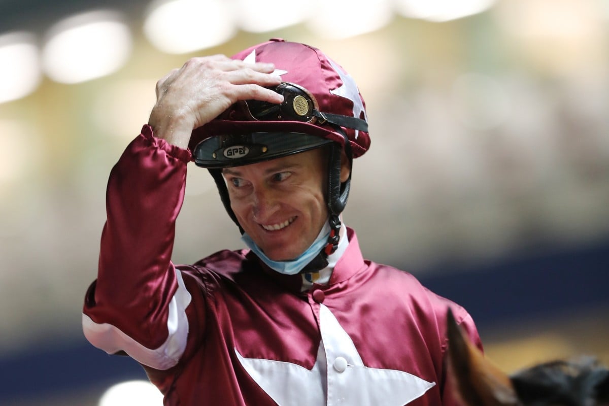 Zac Purton after one of his 11 winners in September. Photos: Kenneth Chan