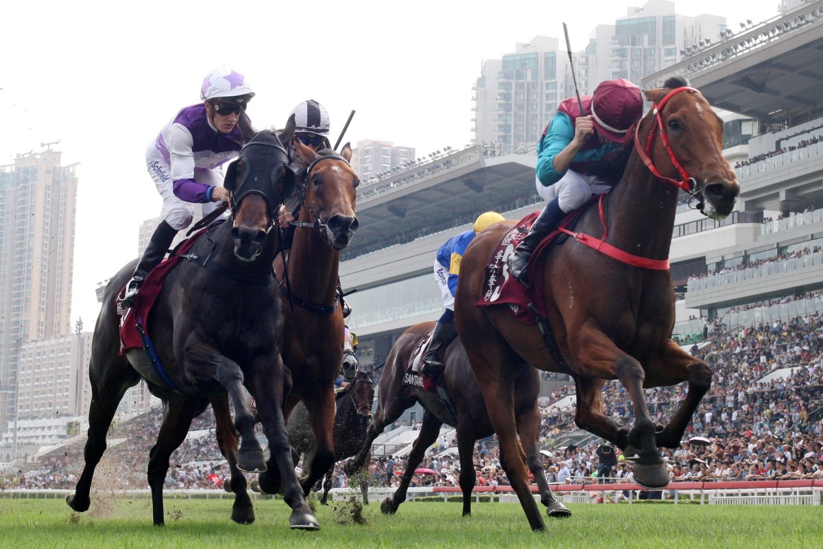 Rattan (left) finishes second to Beat The Clock at Group One level. Photos: Kenneth Chan