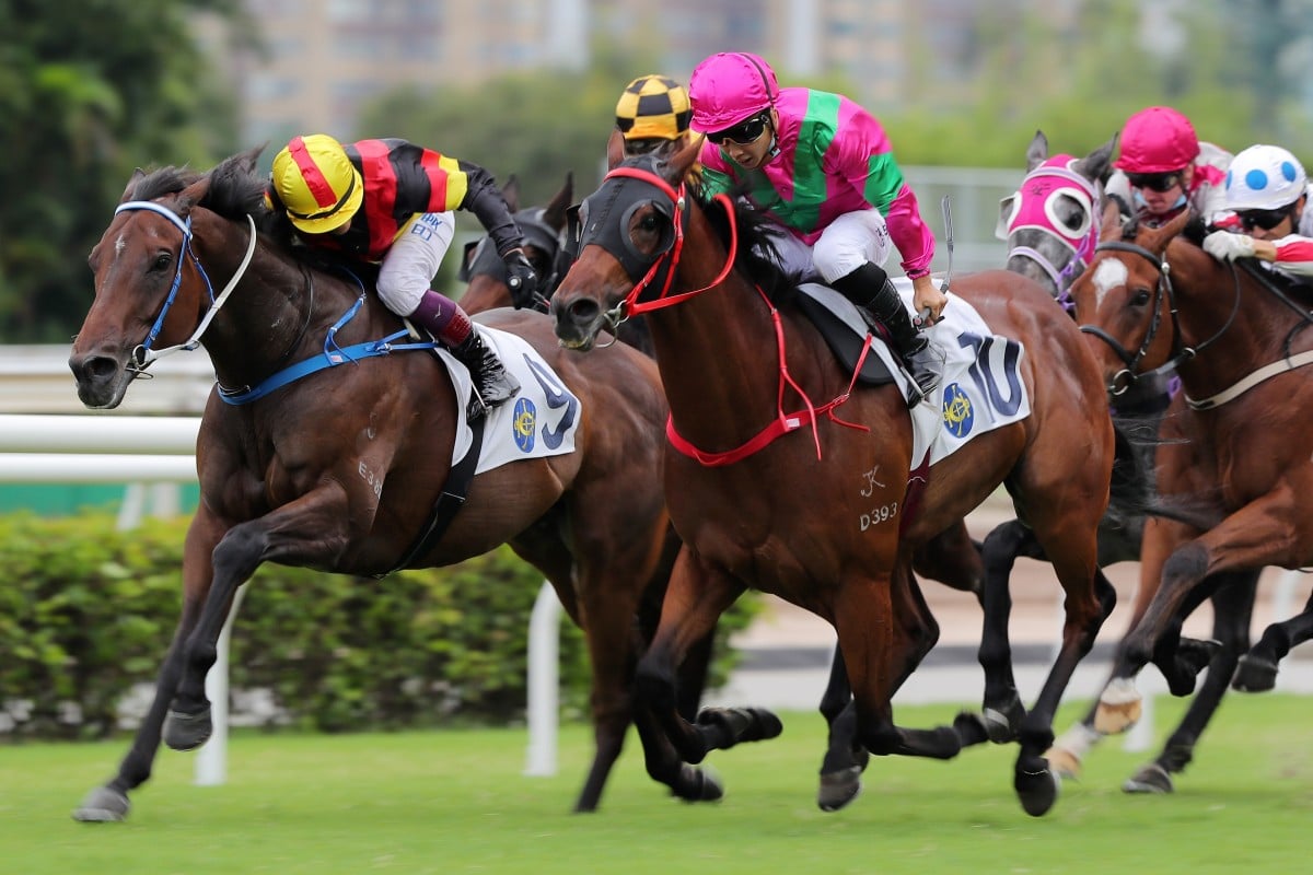 Zebrowski (left) finishes second to Celestial Power at Sha Tin last month. Photos: Kenneth Chan