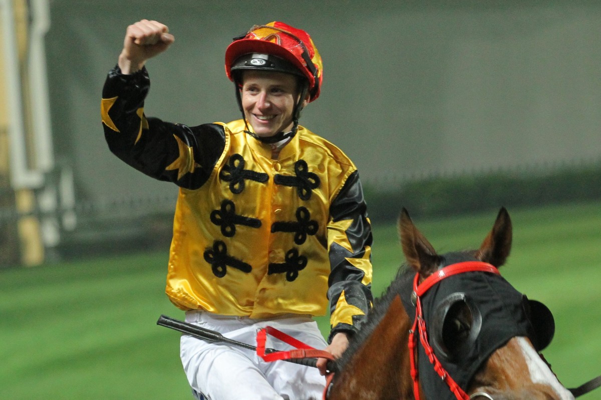 James McDonald celebrates a winner during the 2014 International Jockeys’ Championship. Photos: Kenneth Chan