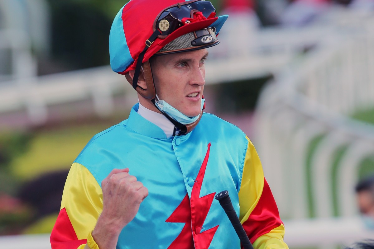 Chad Schofield celebrates a victory aboard Fantastic Treasure. Photo: Kenneth Chan