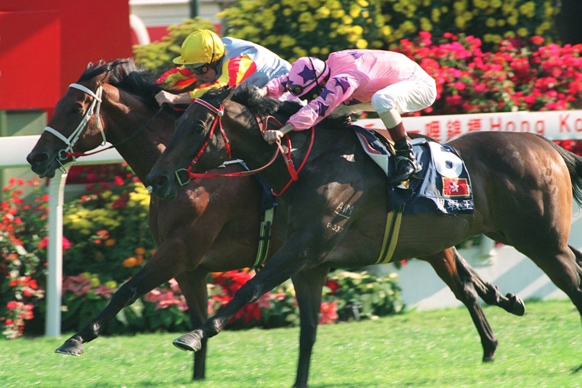 Sunline (inside) pips Fairy King Prawn in the 2000 Hong Kong Mile. Photo: KY Cheng