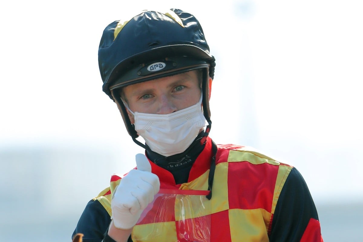 Lyle Hewitson celebrates a Sha Tin winner on the weekend. Photo: Kenneth Chan