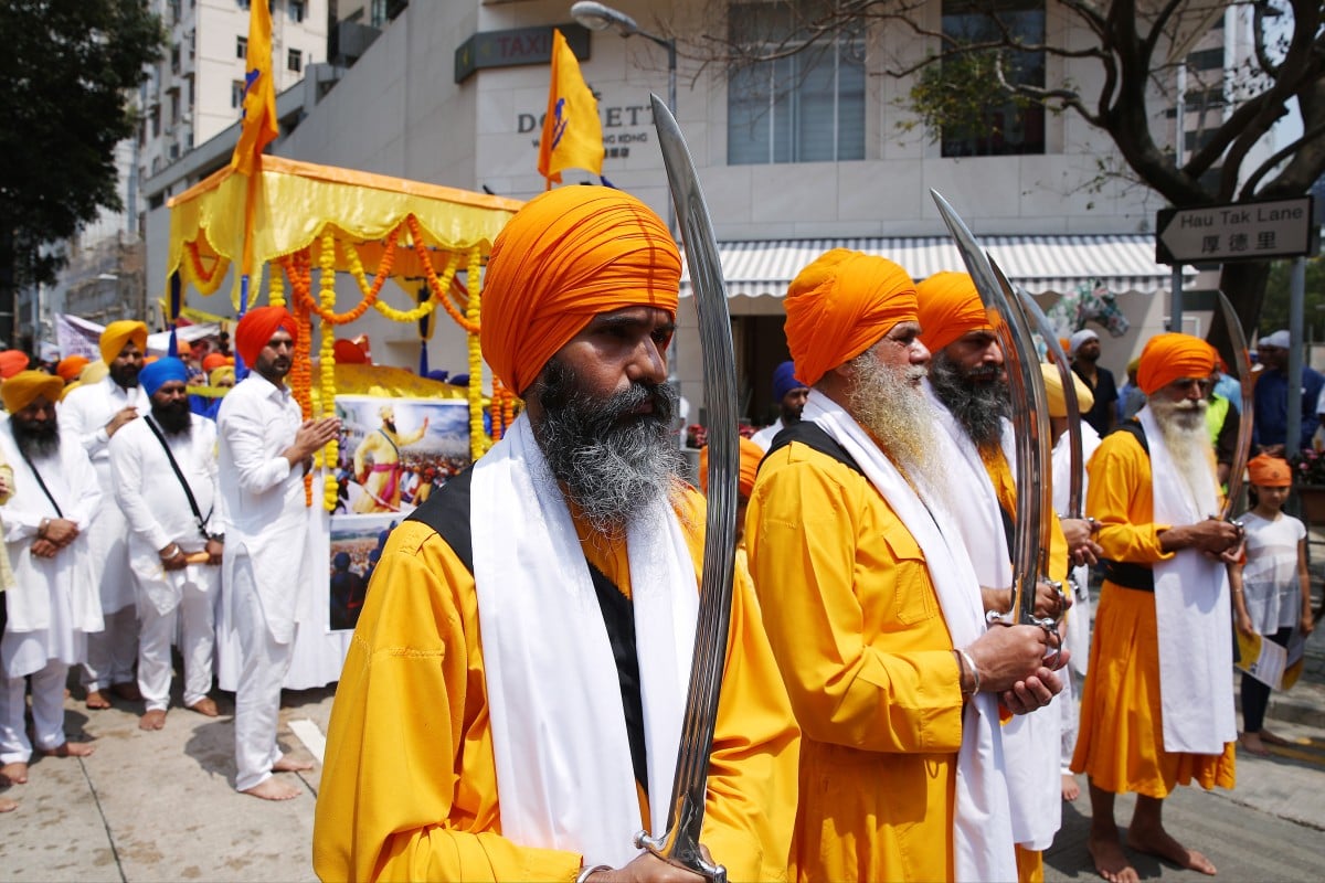 Sikhs in Hong Kong attend a Sikh-day parade.