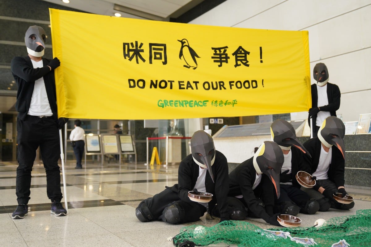 Greenpeace at the Cheung Sha Wan government offices to protest against lack of krill protection.