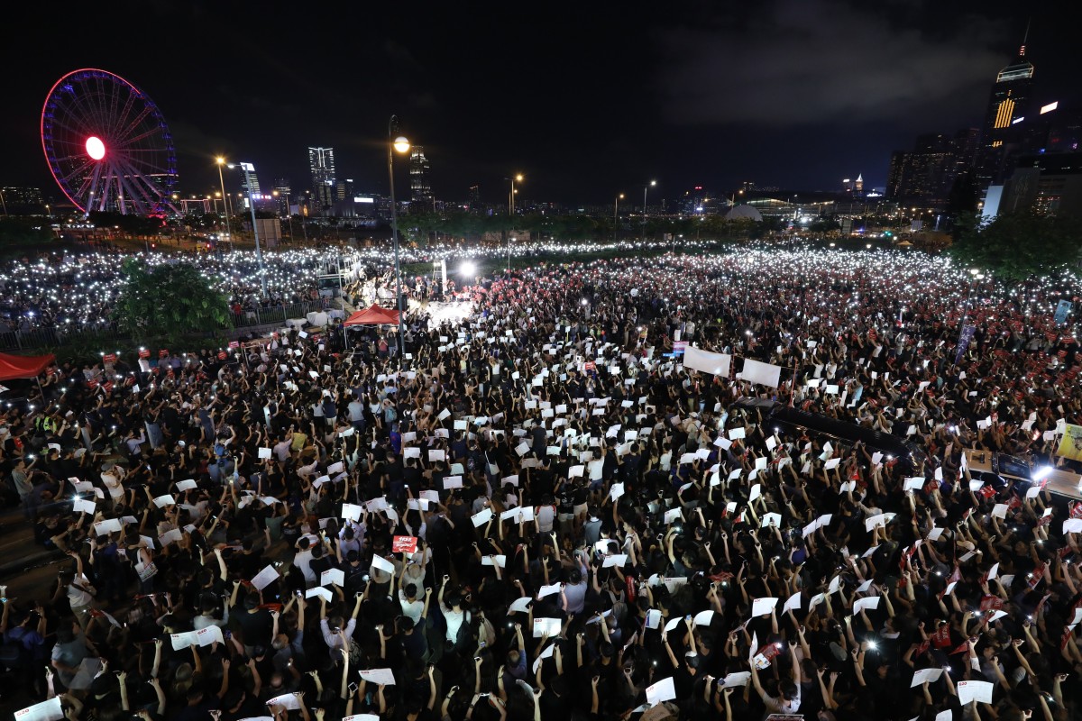 Protestors gather in Central for the "G20 Free Hong Kong" rally earlier in June 2019.