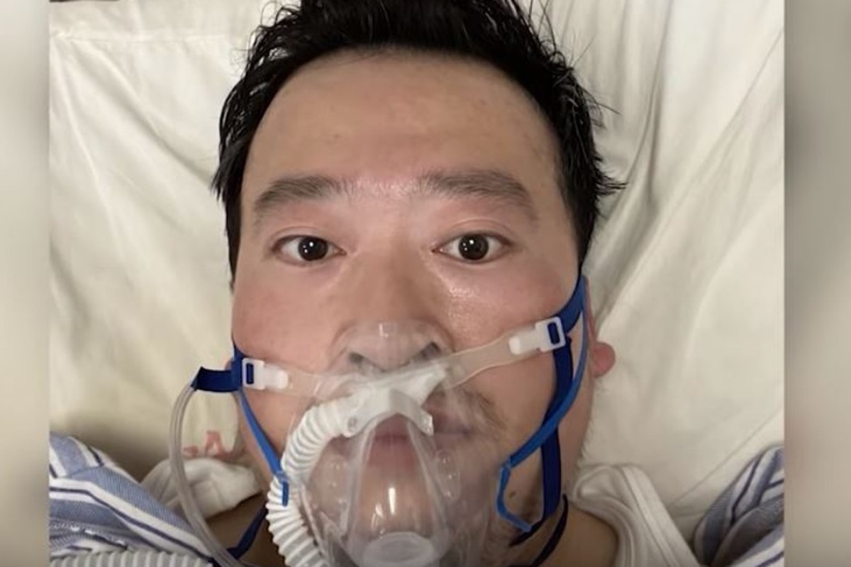 Dr Li Wenliang in his hospital bed. He died on Friday at the age of 34.