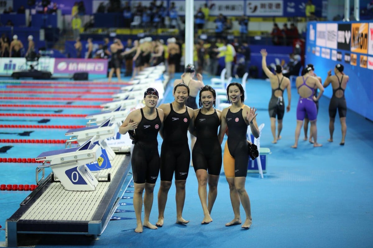 Tinky Ho (second left) would be a member of the Hong Kong relay team at the 2020 Tokyo Olympics.