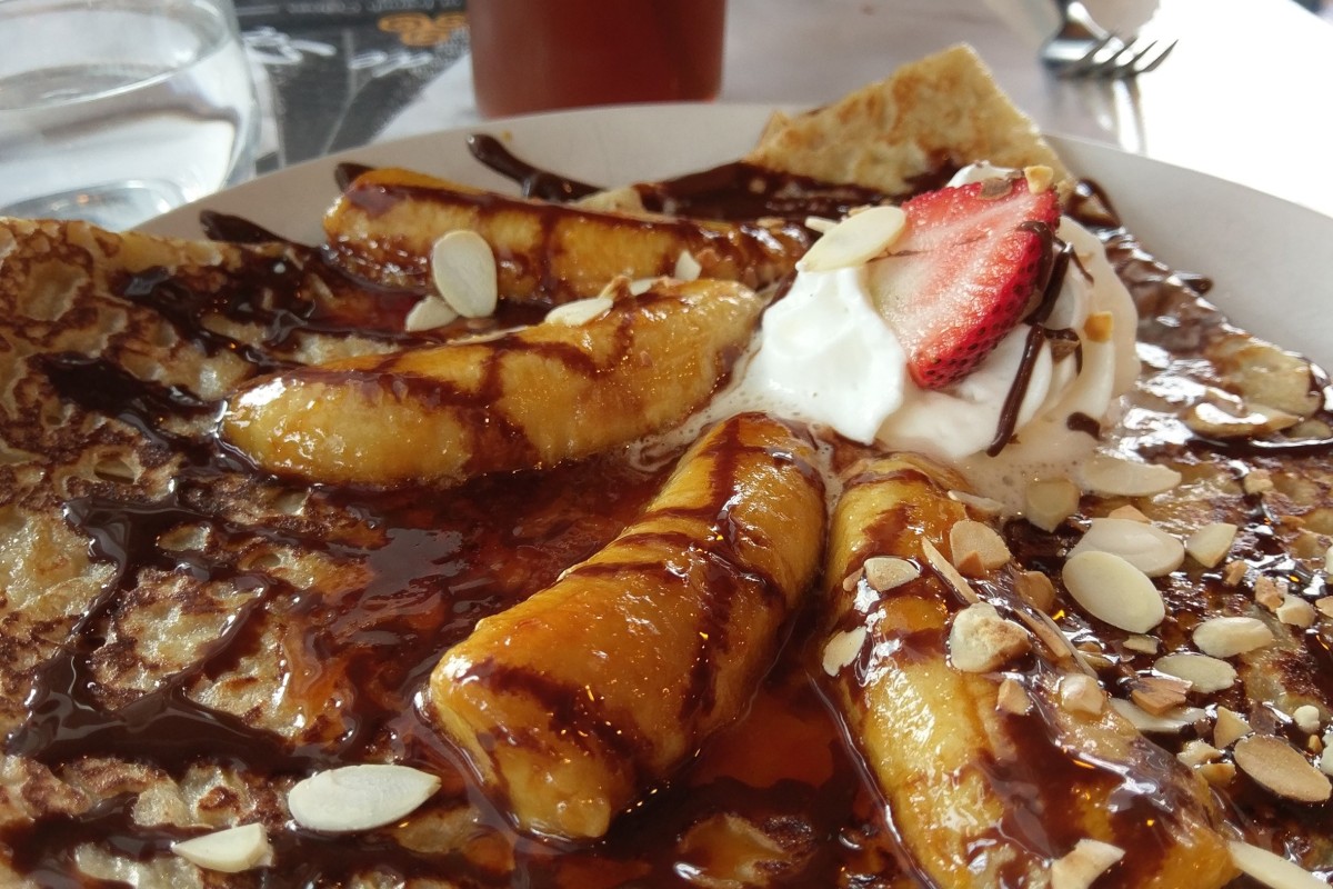 Caramelised banana and chocolate crêpe.