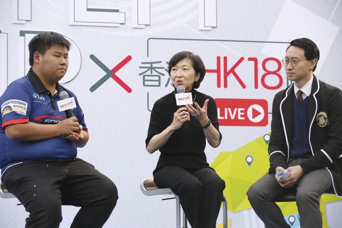 Fanny Law Fan Chiu-fun (centre), chairwoman of HKSTP, shares her experience as a science student.
