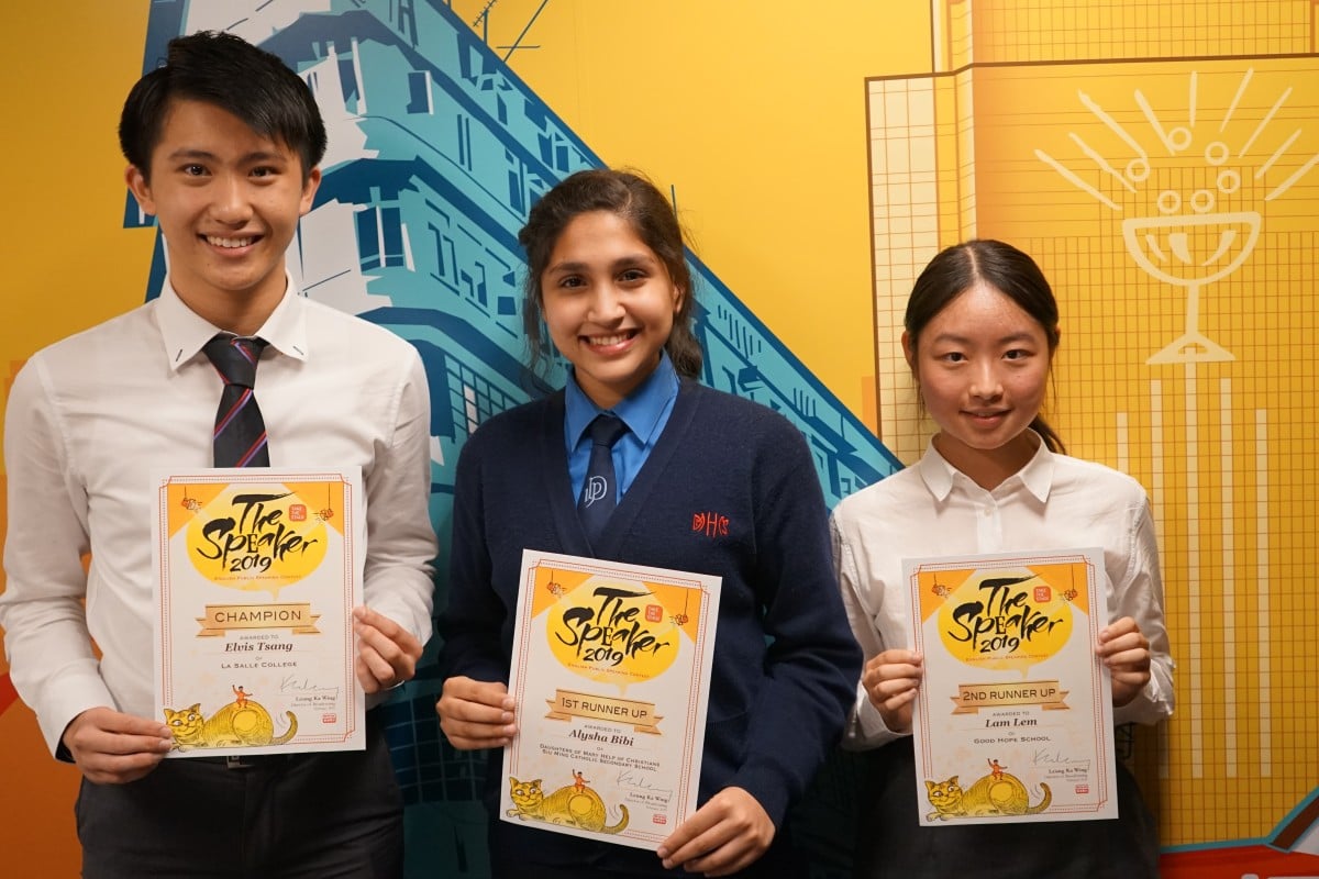 The top trio (from left) Elvis, Alysha Bibi and Lam Lem crafted their speeches around social issues and the meaning of life.