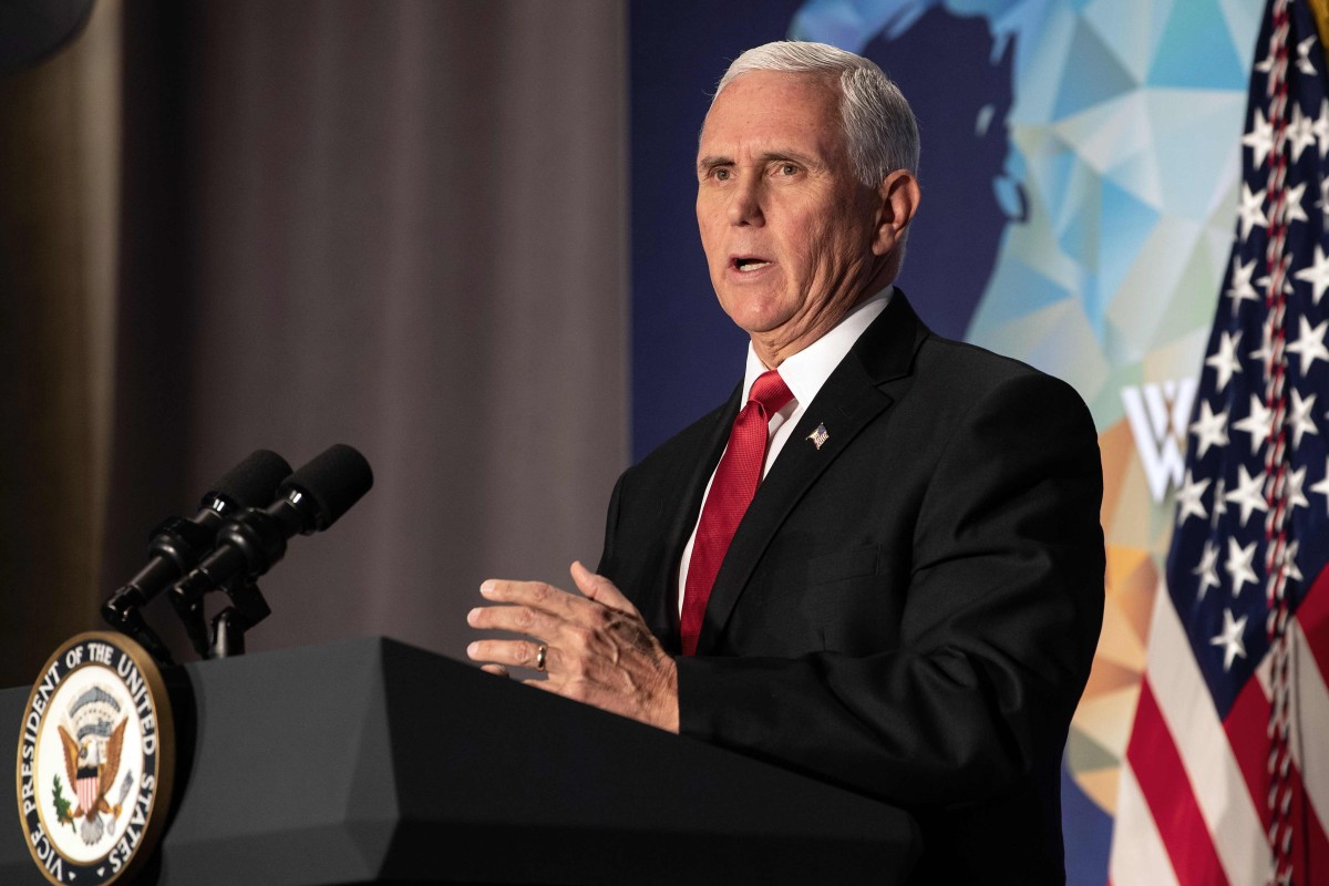 US Vice-President Mike Pence delivers remarks on US-China relations in Washington on Thursday.