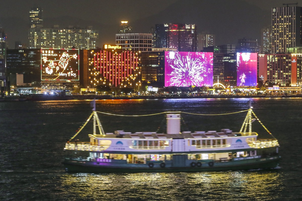 Lighting advertisement and Chritmas display are seen in the waterfront of TST (Tsim Sha Tsui) East and Hung Hom. 19DEC17 SCMP / Dickson Lee