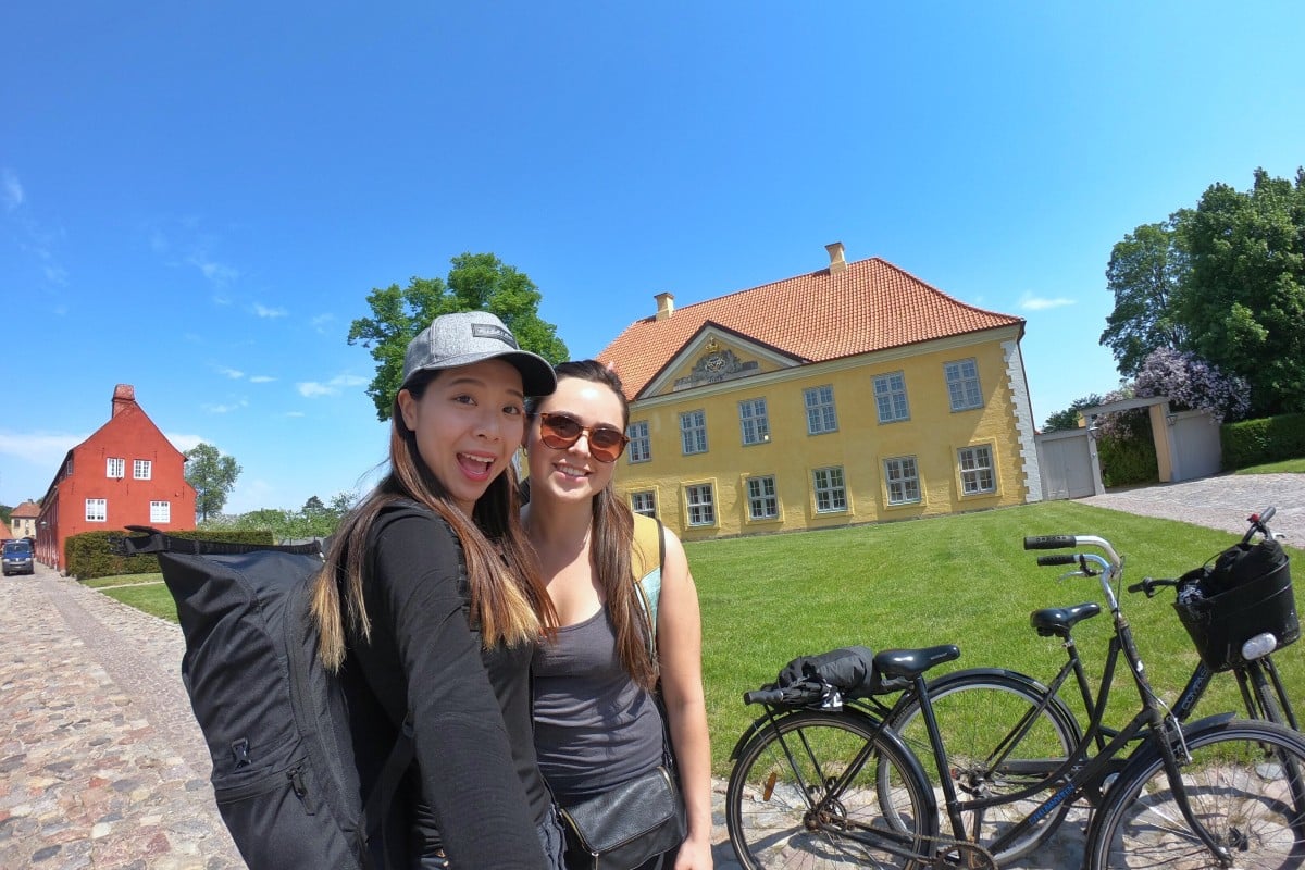 Katrina Lau (left) on her first hitchhike with a bicycle.