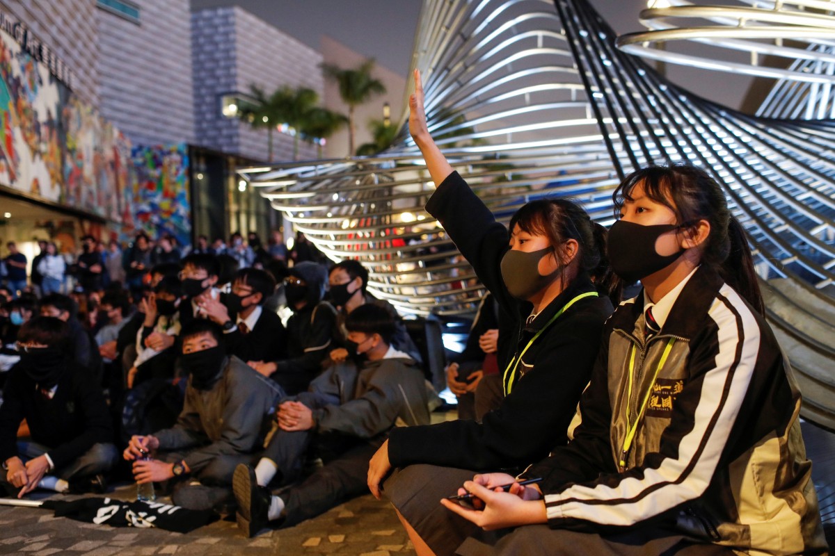 Students attend an anti-government protest in Hong Kong.