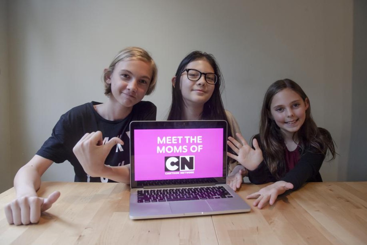 Hong Kong students (from left) Milorad Belikin, Hannah Foxall, and Elise Brandt visited to the Cartoon Network office in Singapore.