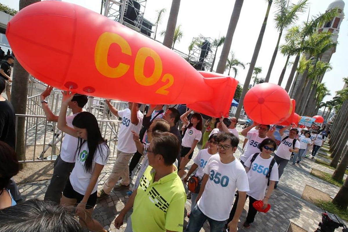 At this 2017 march, members of environmental group HK350 carried balloons in the shape of atomic bombs to highlight the looming carbon catastrophe.