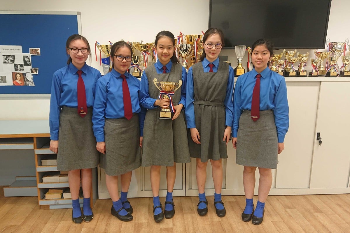 DGS debaters (from left) Dorothy Tan, Jade Wong, Jamie See, Madeleine Wu, Tania Chan.