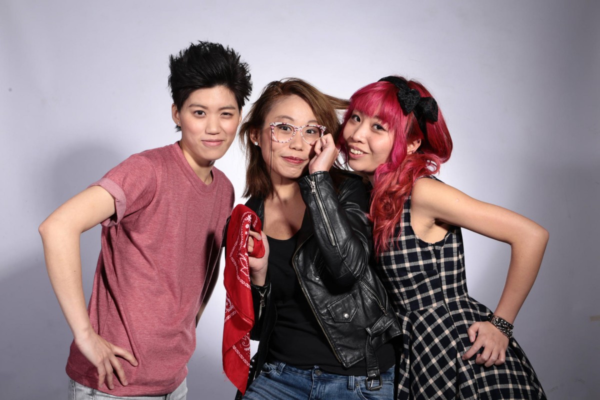 Yanyan Pang (centre) with band members Jaedyn Yu (left) and Kuro Li.