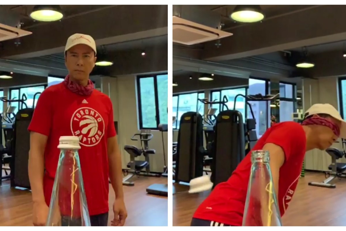 Action star Donnie Yen took up the Bottle Cap Challenge blindfolded.