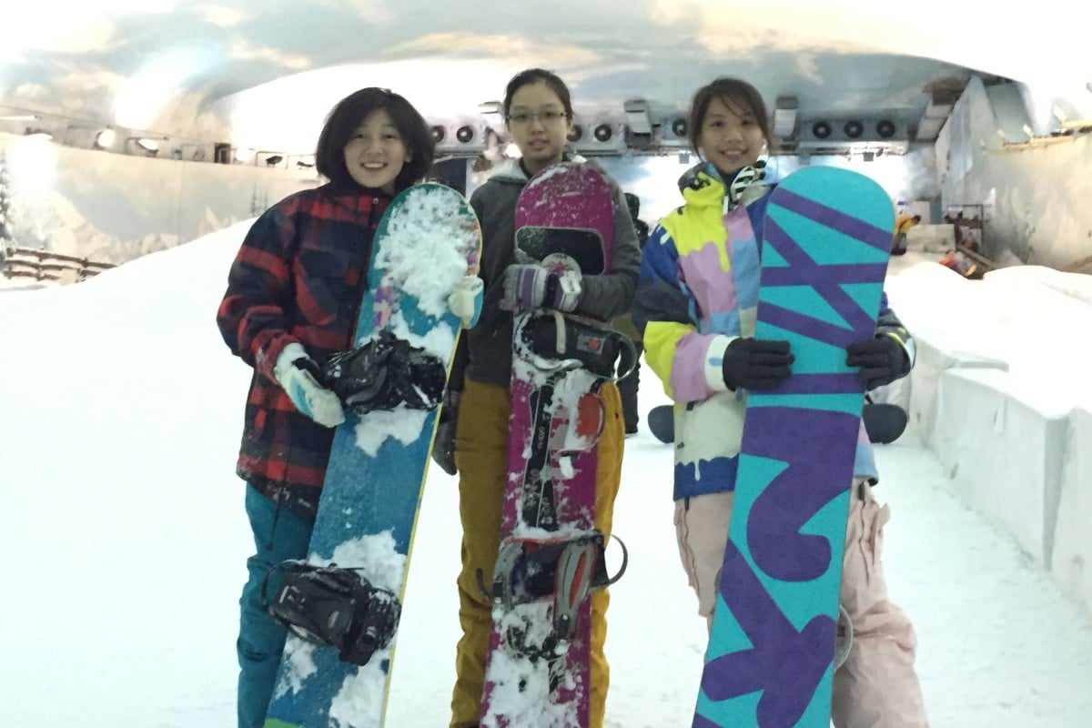 YP readers (from left: Catherine, Helen and Rachel Yu) went on a snowboarding trip.
