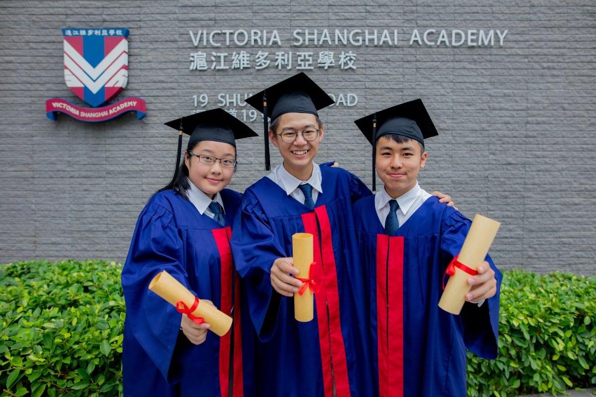 Top IB scorers (from left) Cherrie Liu, Daniel Sin and Noxx Lam from Victoria Shanghai Academy.