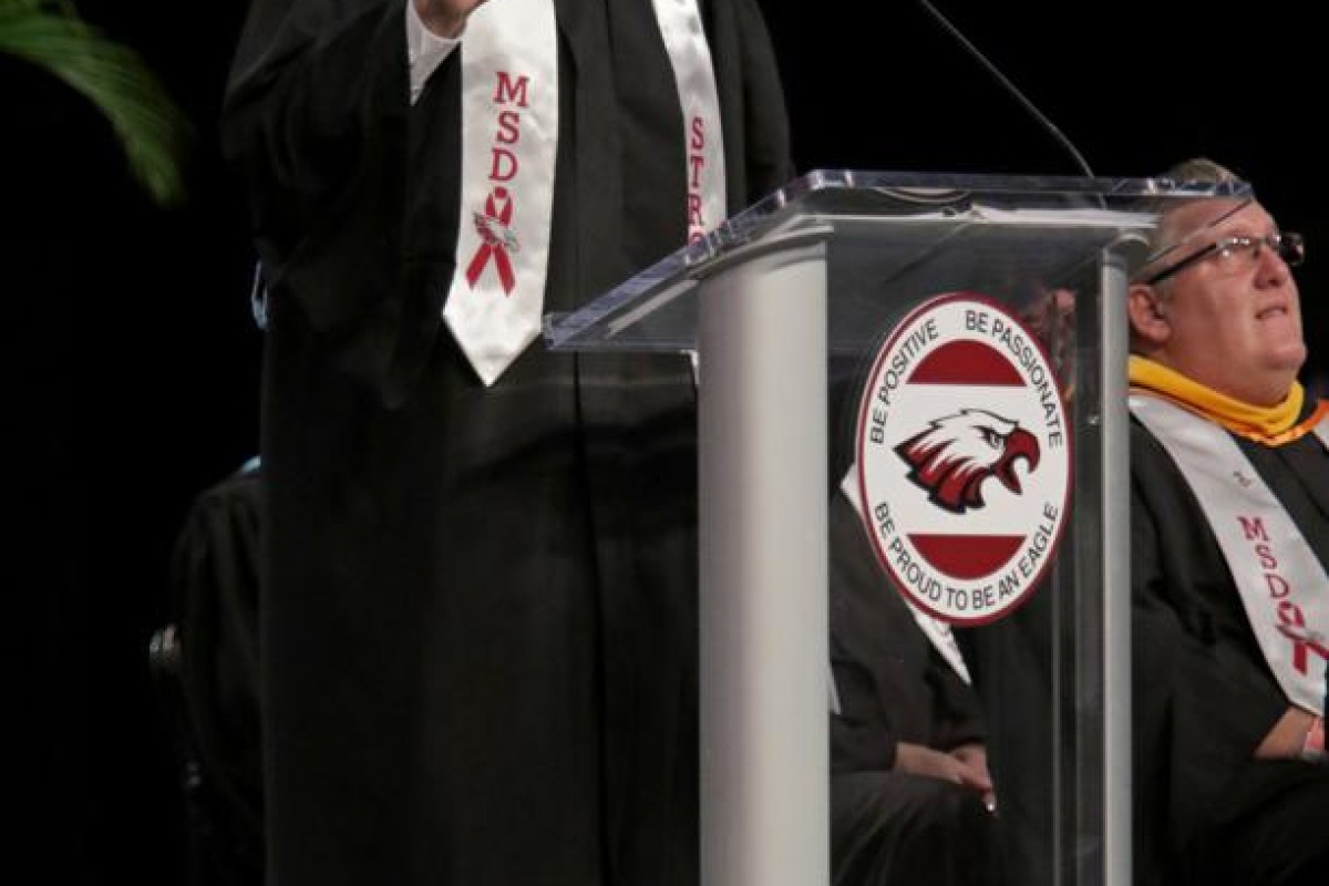 Jimmy Fallon gives a commencement speech to Marjory Stoneman Douglas High School seniors during their graduation ceremony on Sunday.