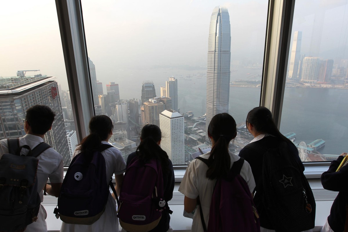 Students take a tour of the iconic Bank of China Tower in Admiralty.