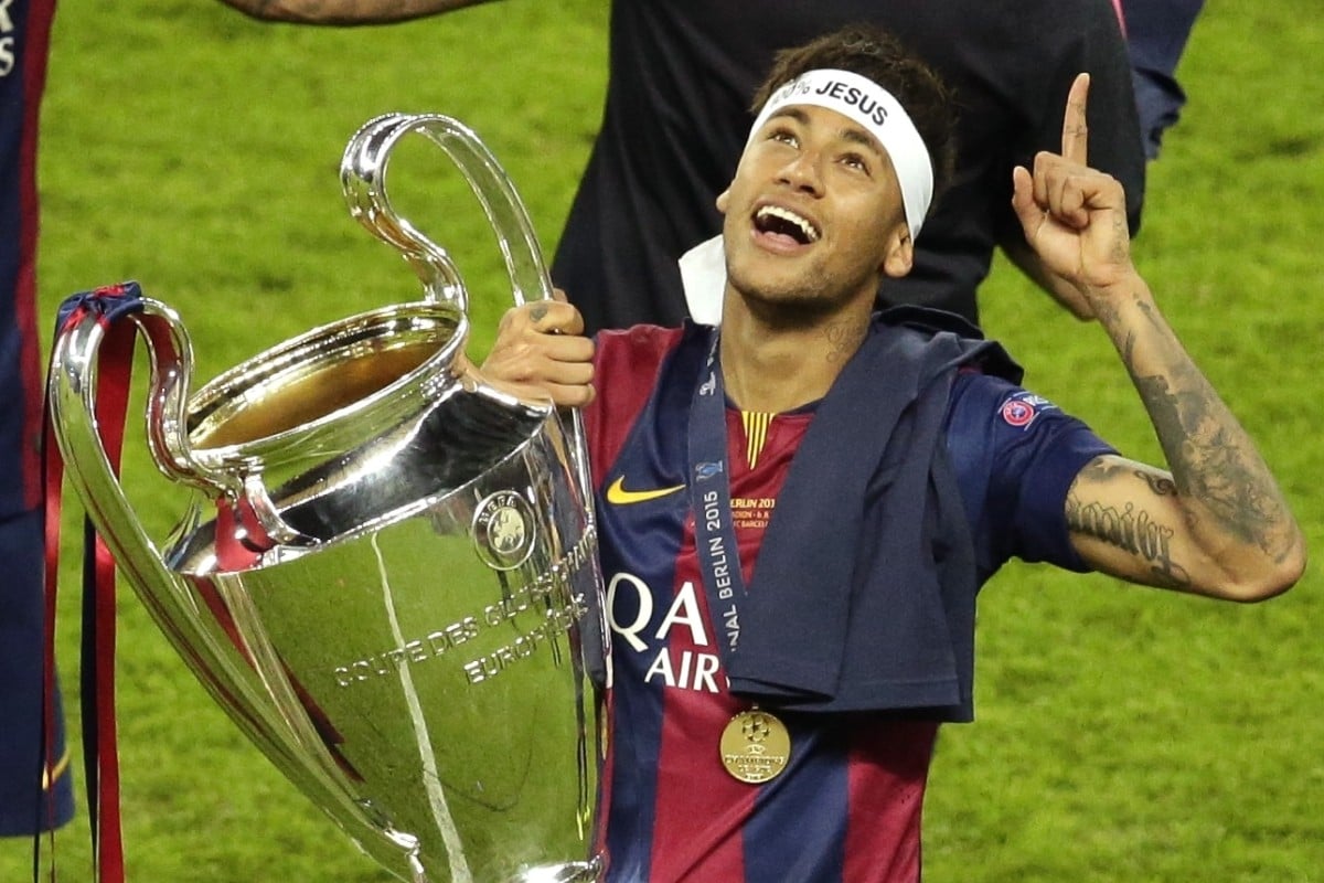 Neymar celebrates after the Champions League final between Juventus Turin and FC Barcelona in Berlin last year.