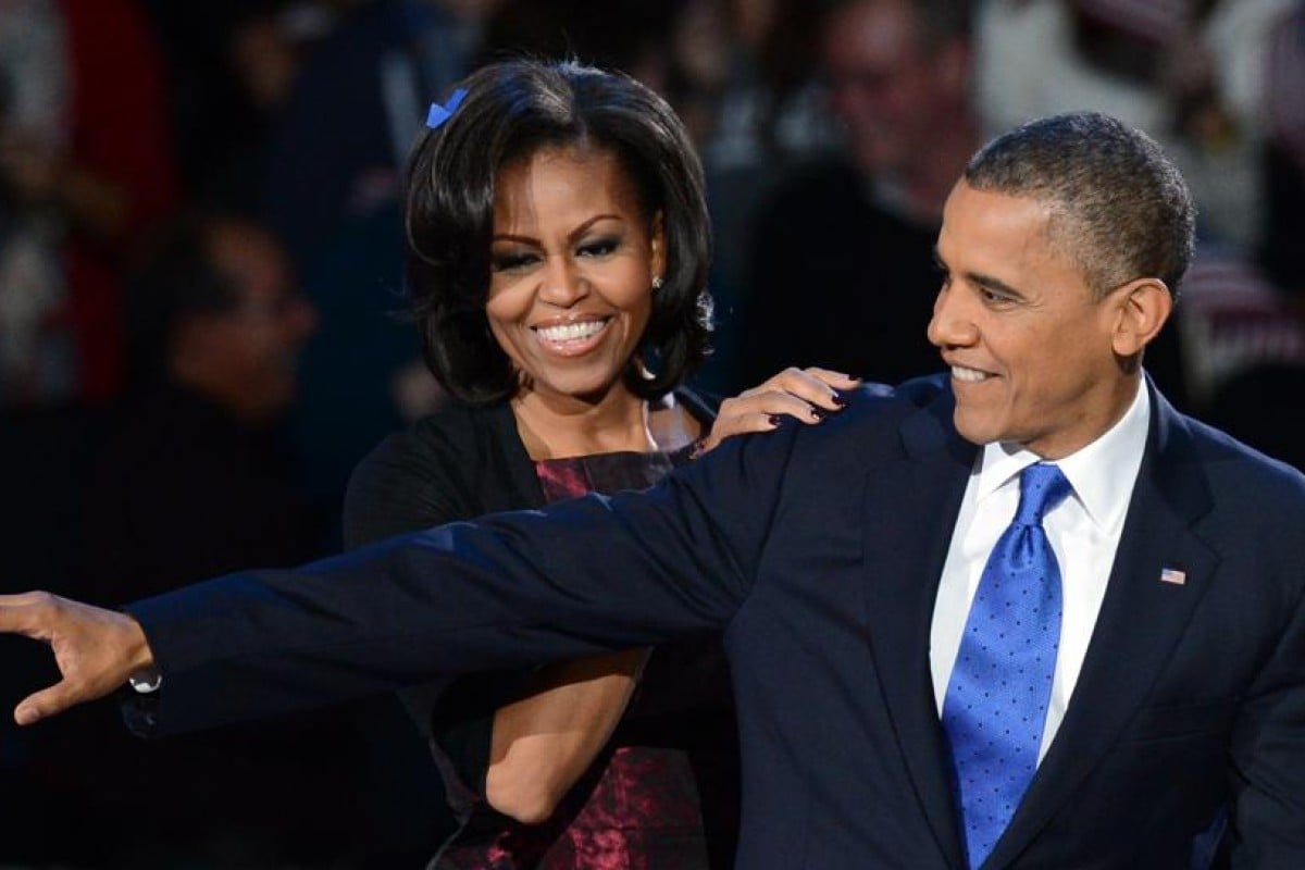 Barack and Michelle Obama celebrate his winning the 2012 US presidential election.