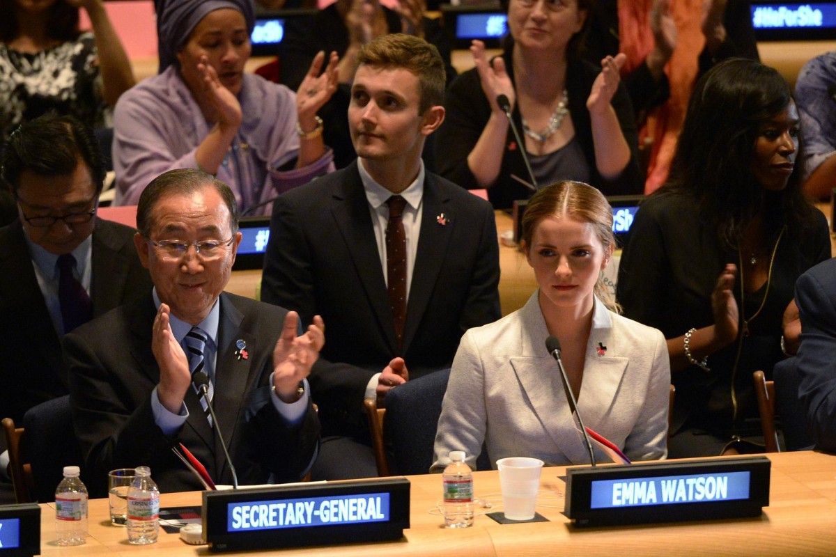 UN Women Goodwill Ambassador Emma Watson (right) with UN Secretary General Ban Ki-moon