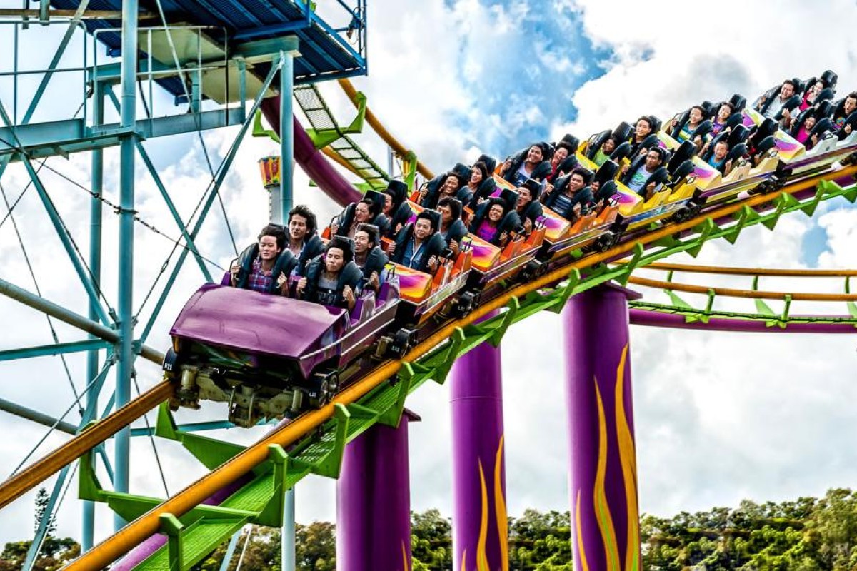 Iconic Dragon roller coaster at Ocean Park Hong Kong is up and