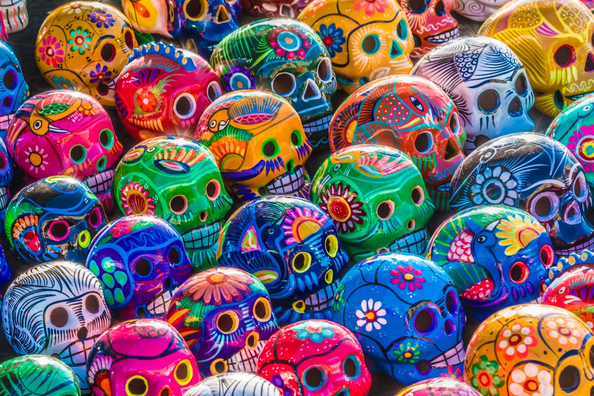 Decorations for the Day of the Dead festival in Mexico, one of the more well-known celebrations honouring the dead.