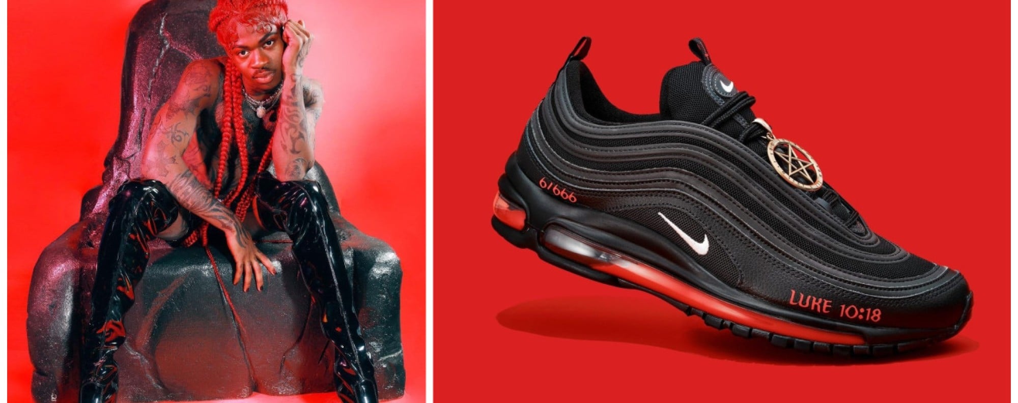 Inside Lil Nas X S Satan Shoe The Sneaker That Sold Out In Under A Minute Is The Limited Edition Us 1 000 Mschf Shoe Really A Nike Air Max 97 Knock Off South China Morning Inside Lil Nas X S Satan Shoe The Sneaker That Sold Out In Under A Minute Is The Limited Edition Us 1 000 Mschf Shoe Really A Nike Air Max 97 Knock Off South China Morning