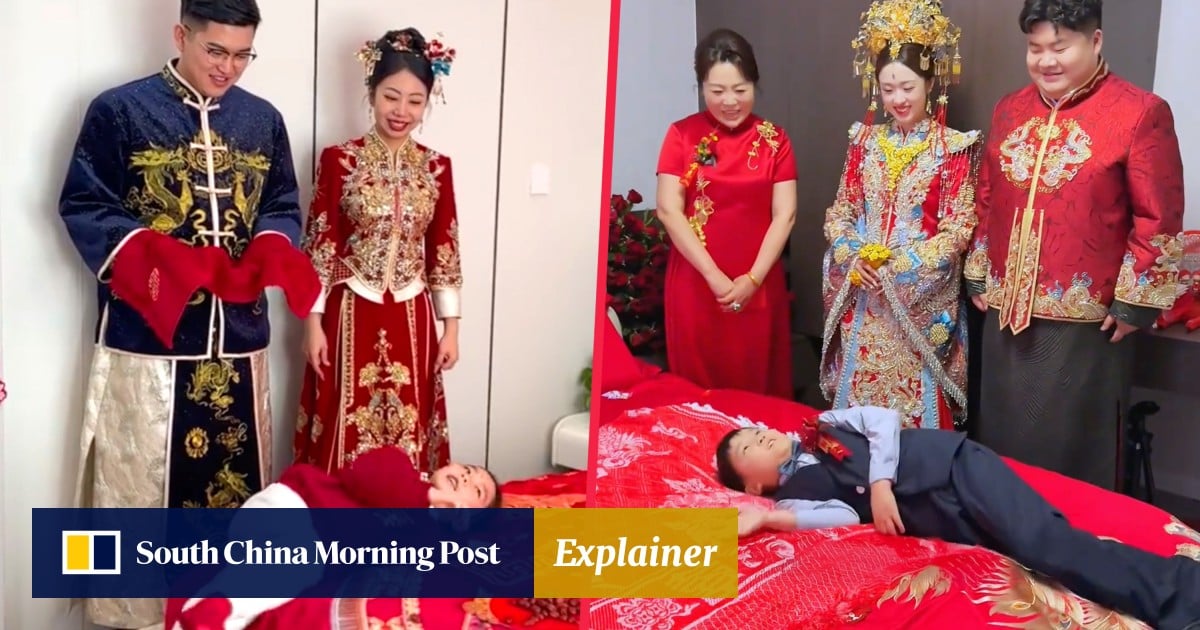 Chinese boy rolls across newlyweds’ bed while chanting on wedding day
