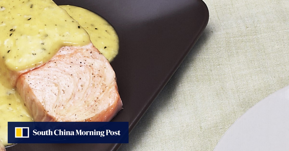 Spring recipes steamed salmon with tarragon beurre blanc, stirfried