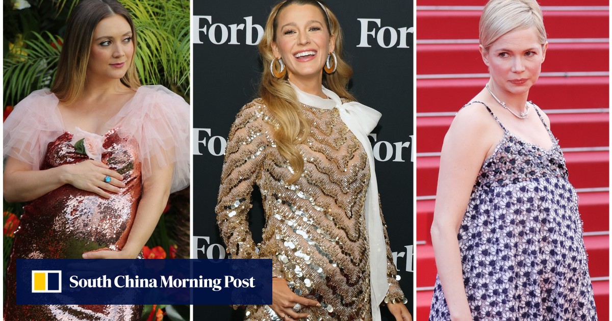 7 red carpet celebrity pregnancy reveals in 2022 Blake Lively rocked glittering Valentino