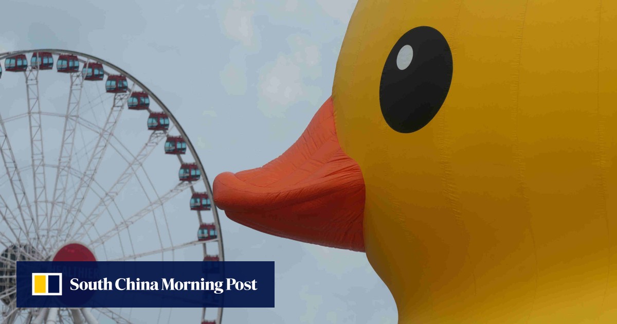 Two giant rubber ducks debut in Hong Kong in bid to drive double