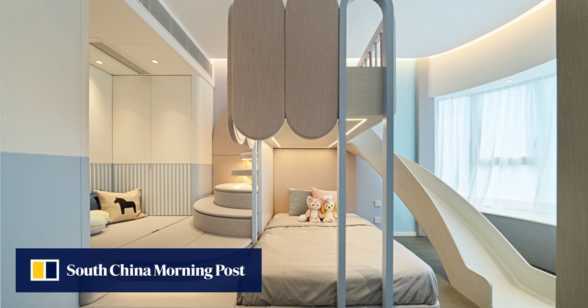 Child's bed with a slide, indoor playground, Bearbrick figures, the full  cinema experience: Hong Kong apartment is designed with fun in mind