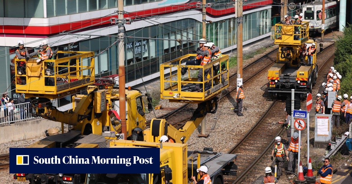 Driver arrested after crane truck hits overhead cable, disrupting services on 5 Hong Kong light rail routes