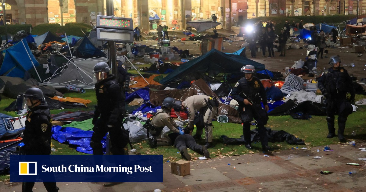 Israel-Gaza war: police flatten pro-Palestinian camp at UCLA, arrest protesters