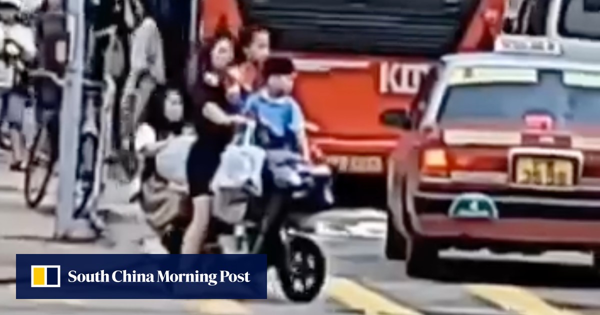 Hong Kong police arrest woman over riding e-bike carrying 3 children without helmets