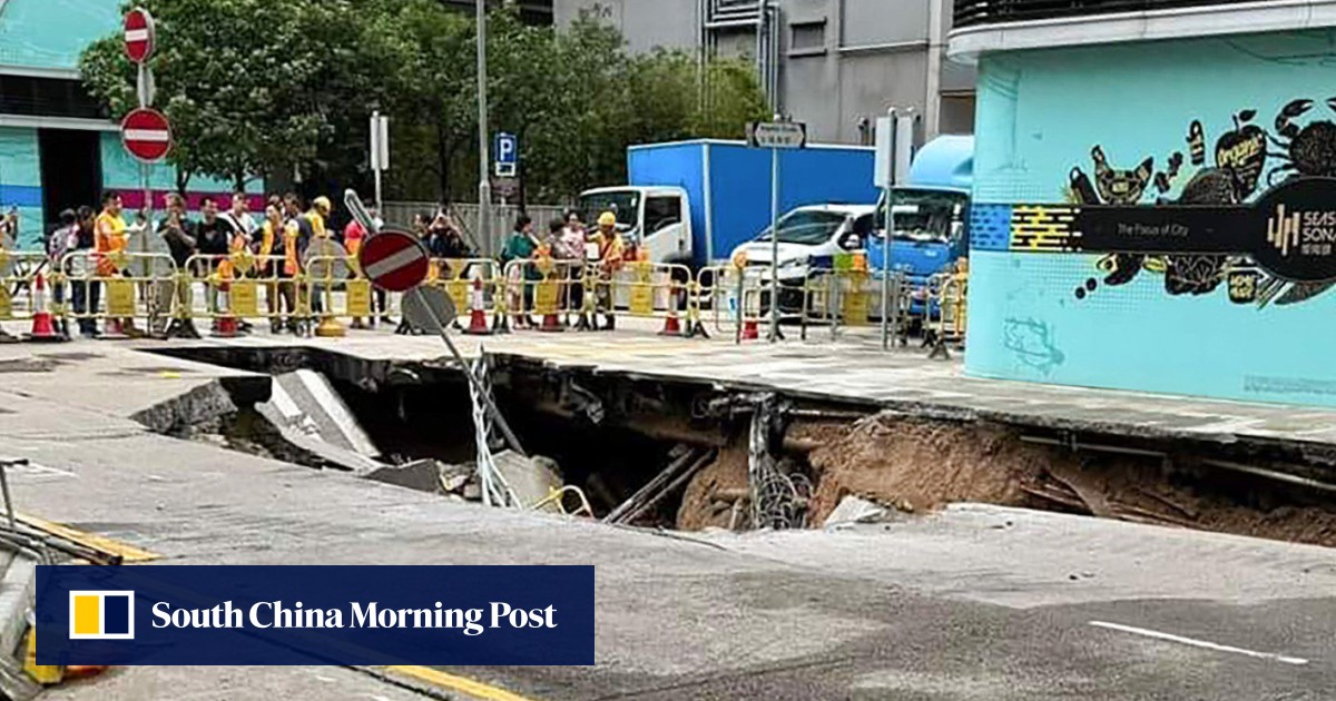 Busy Hong Kong road closed for a week as subsidence leaves huge 4-metre-deep pothole
