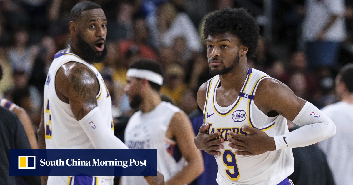 Family affair as LeBron, Bronny James make NBA history in preseason Lakers bow